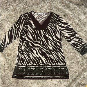 Susan Graver Stylish Zebra Print V-Neck Top